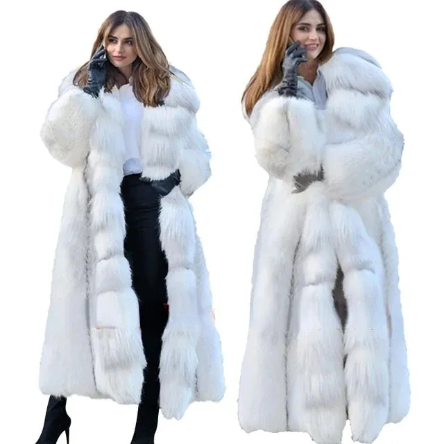 2024 Winter Long Faux Fur Hooded Coat - S-XXXXXL