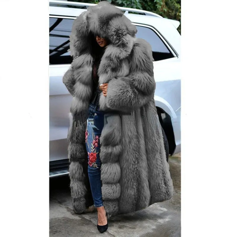 2024 Winter Long Faux Fur Hooded Coat - S-XXXXXL
