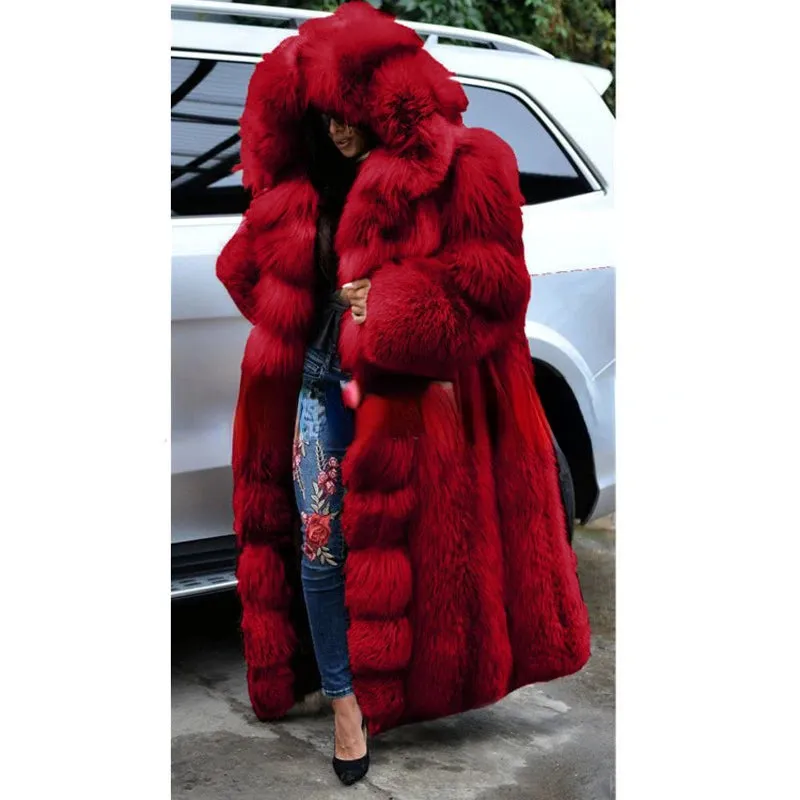 2024 Winter Long Faux Fur Hooded Coat - S-XXXXXL