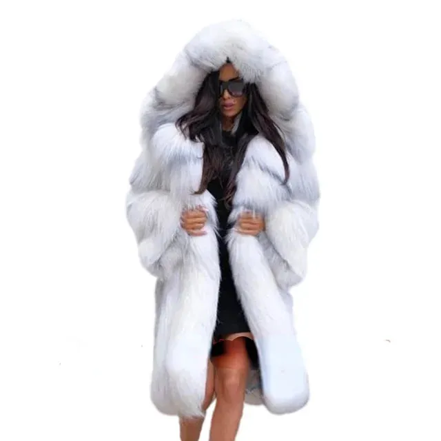 2024 Winter Long Faux Fur Hooded Coat - S-XXXXXL