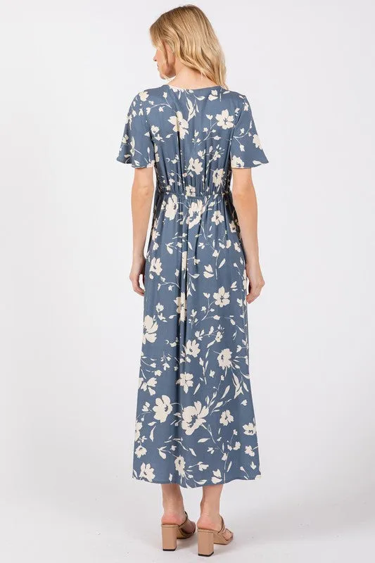 Blue Floral A-Line Dress