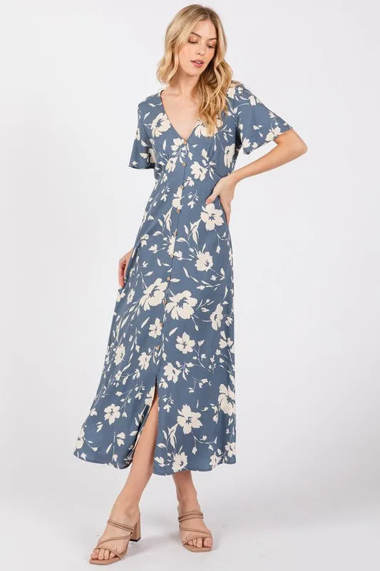 Blue Floral A-Line Dress