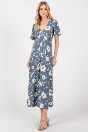 Blue Floral A-Line Dress