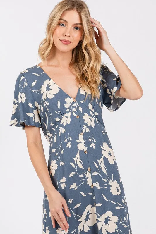 Blue Floral A-Line Dress