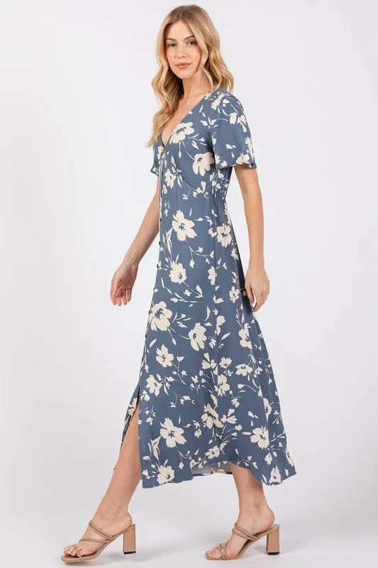 Blue Floral A-Line Dress