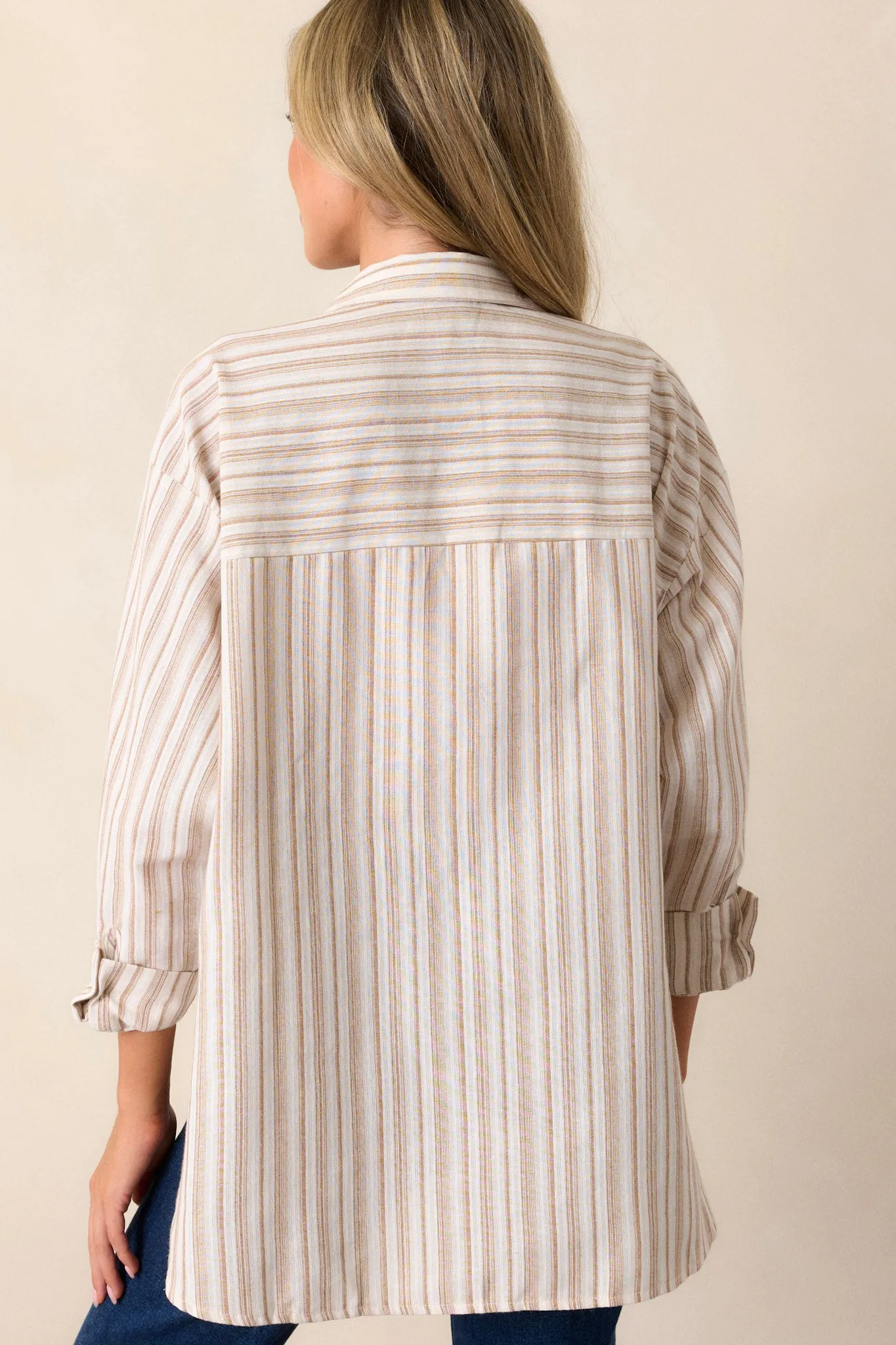 Boho Harmony Ivory Button Front Stripe Top