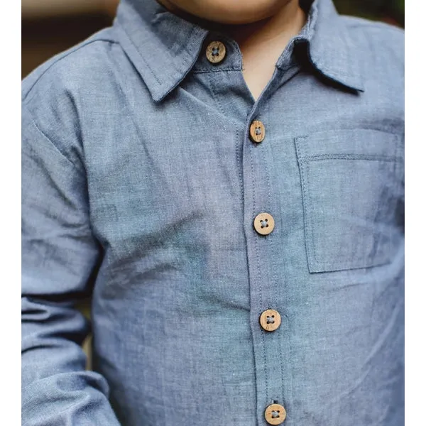Burt's Bees Organic Baby Chambray Button Down Shirt & Raised Rib Pant Set