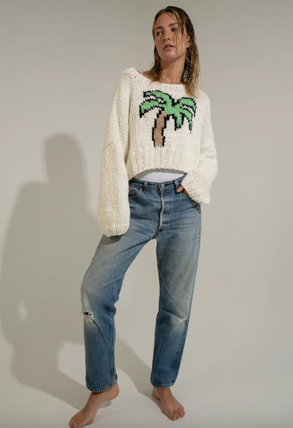 Chunky Cotton Palm Tree Pullover