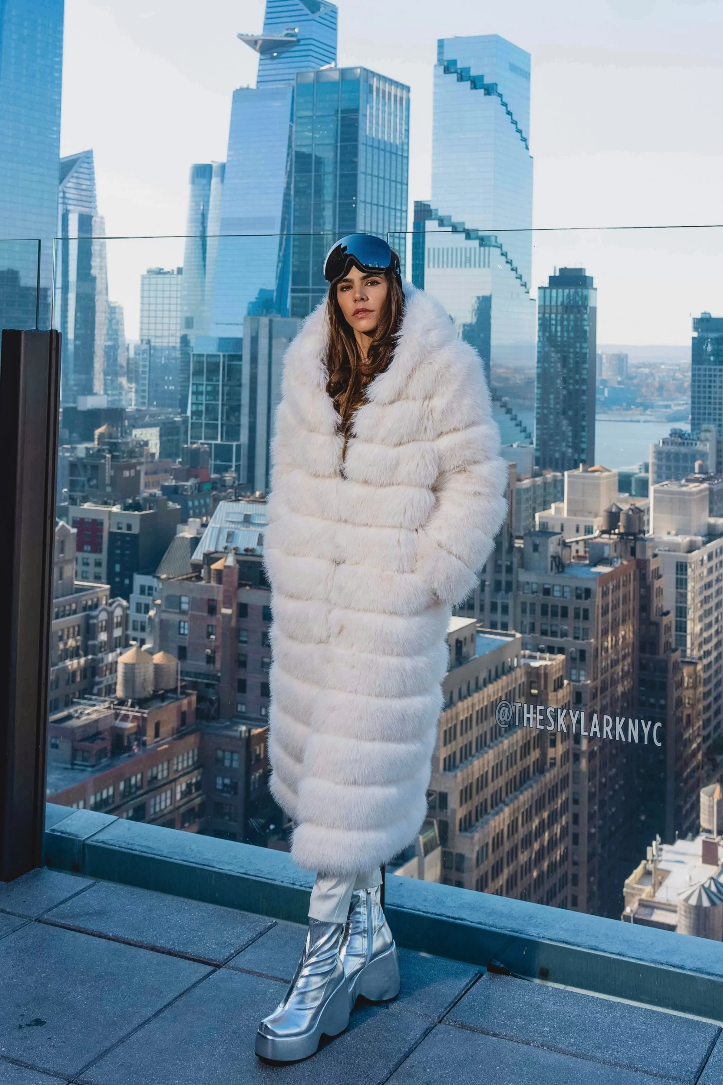 Crme de la Crme  Extra Long Hooded Faux Fur Coat