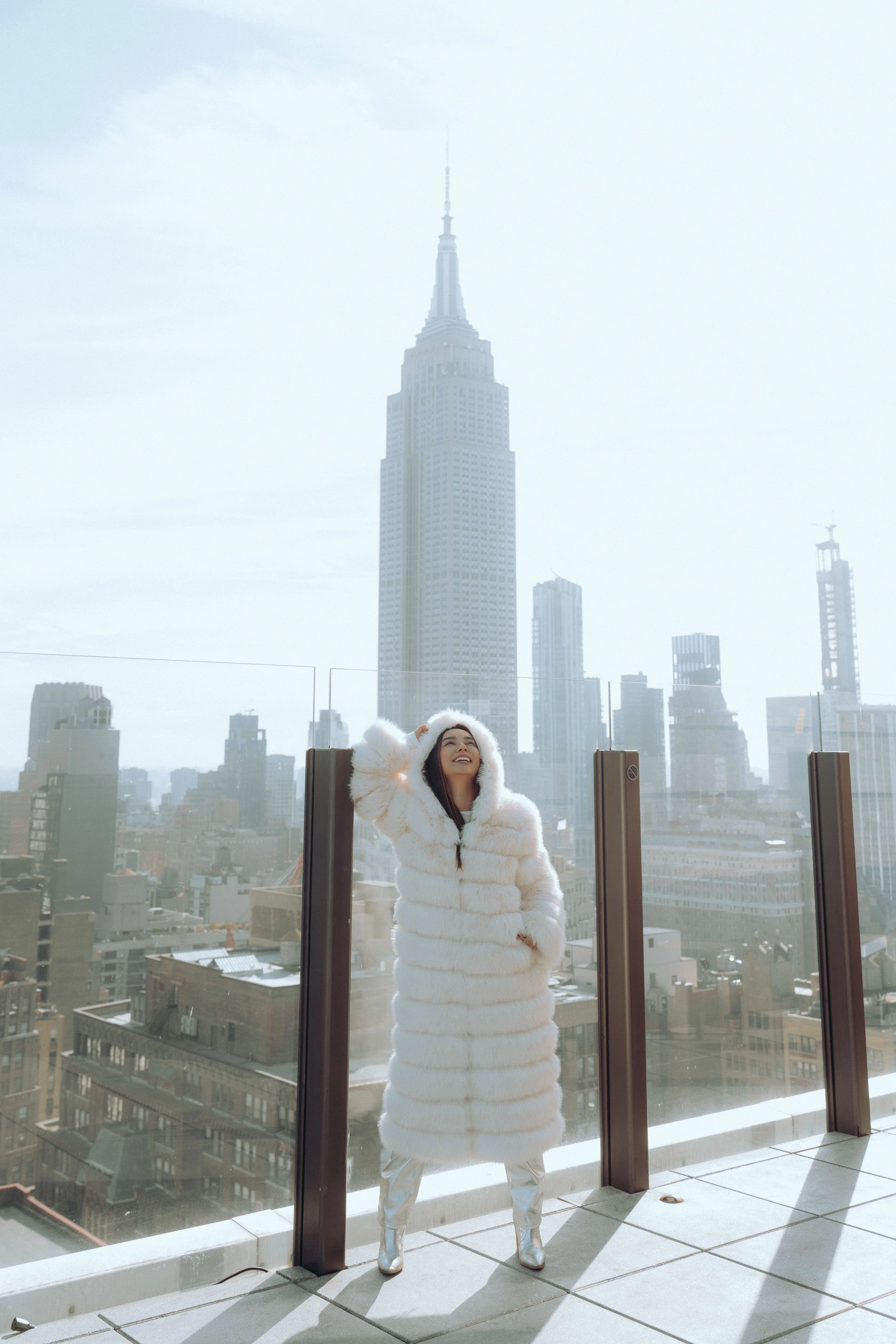 Crme de la Crme  Extra Long Hooded Faux Fur Coat