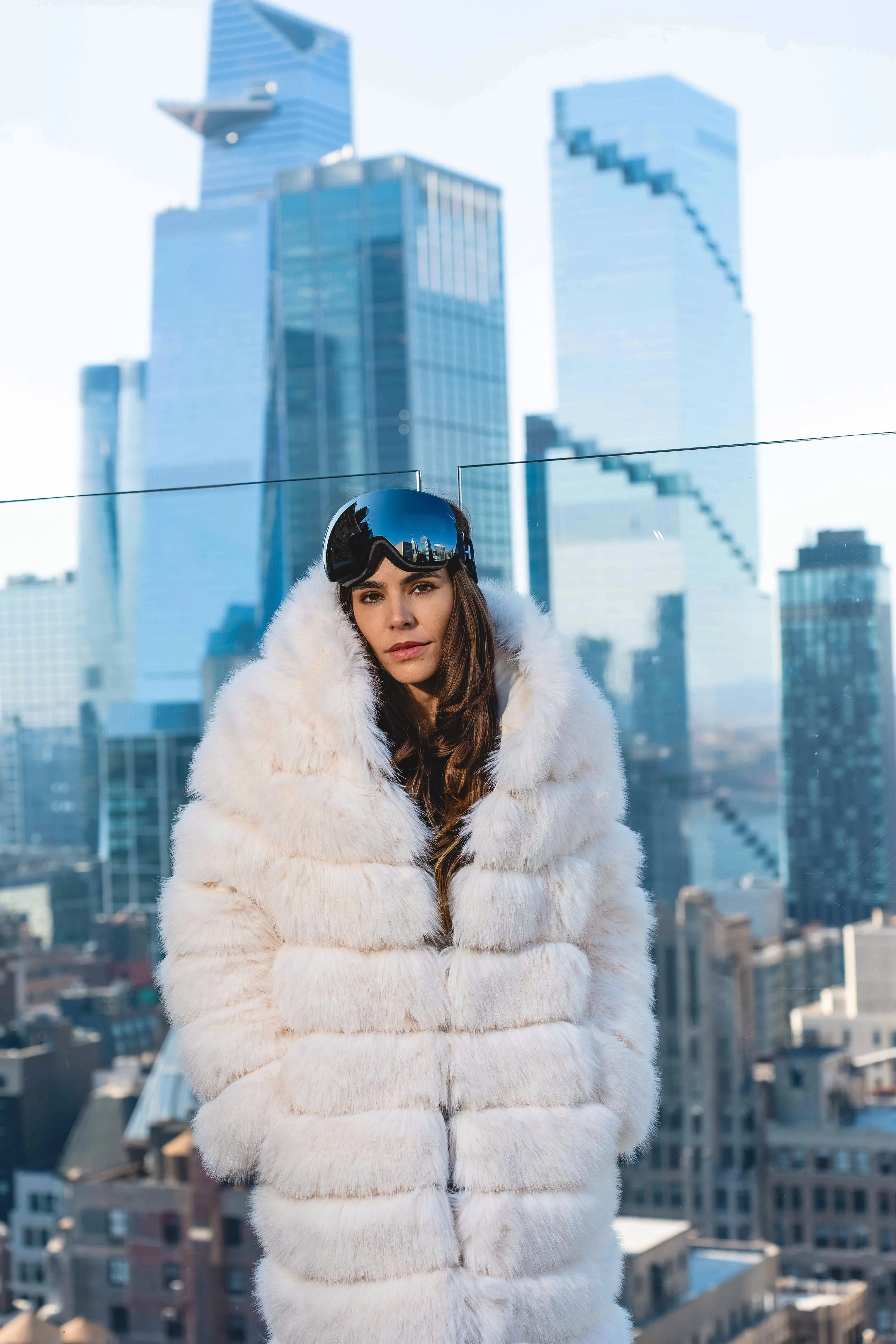 Crme de la Crme  Extra Long Hooded Faux Fur Coat