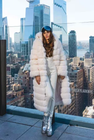 Crme de la Crme  Extra Long Hooded Faux Fur Coat