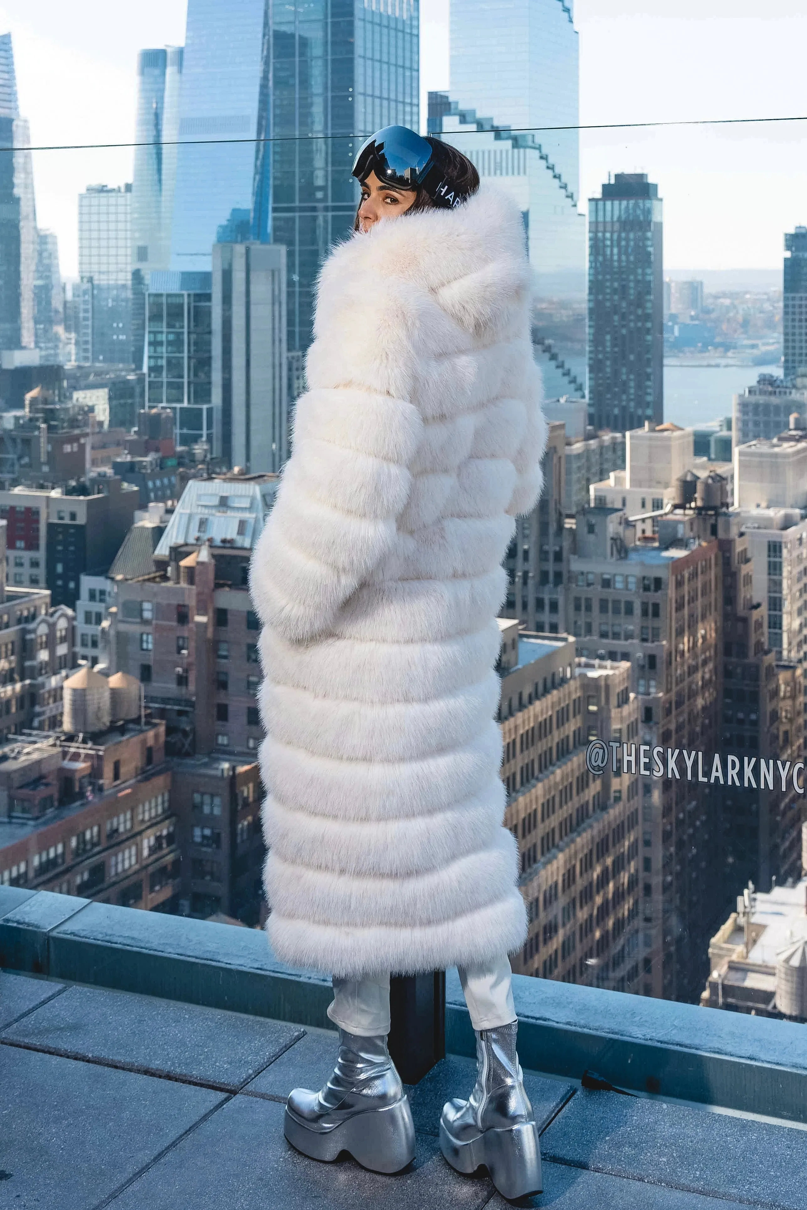 Crme de la Crme  Extra Long Hooded Faux Fur Coat