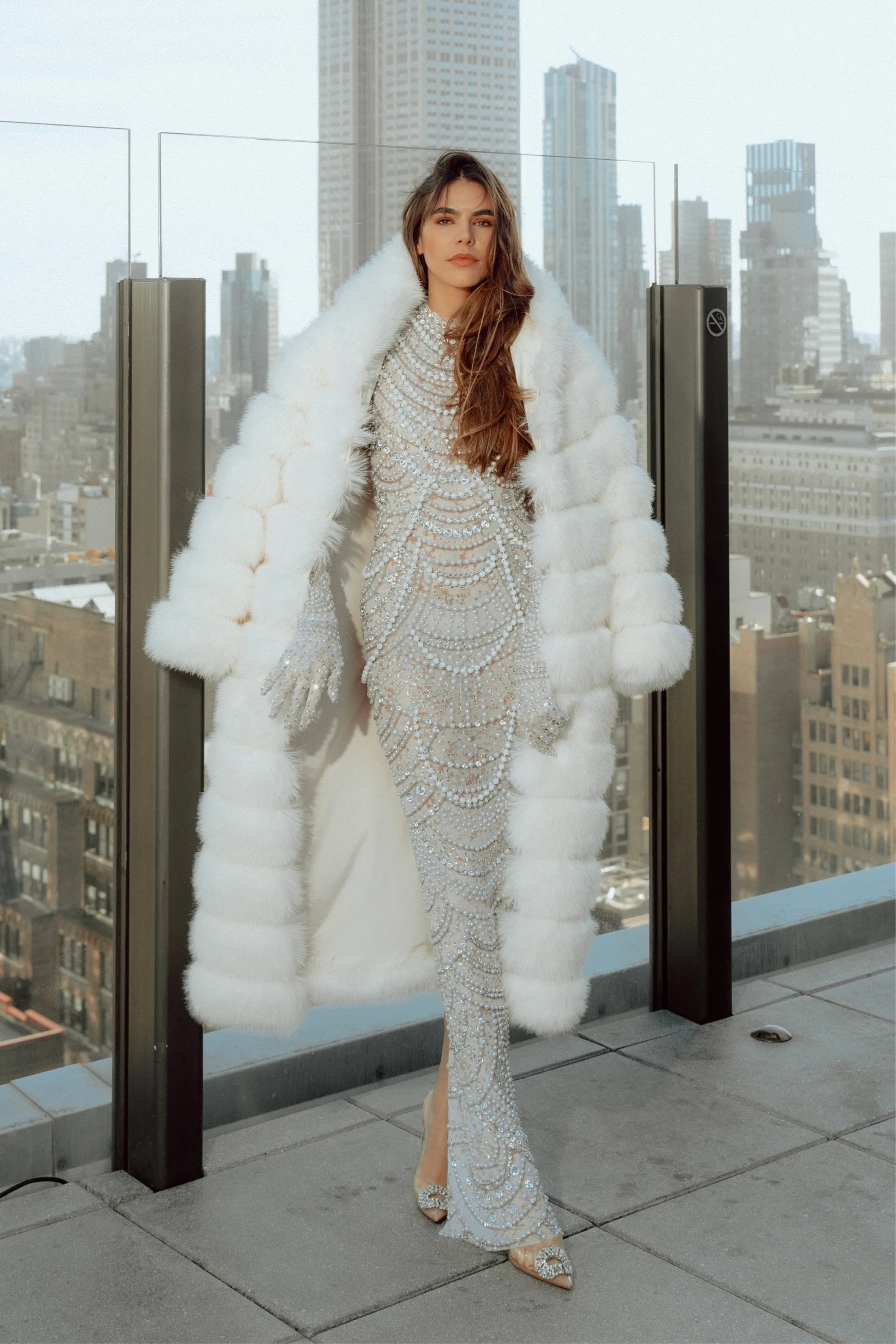Crme de la Crme  Extra Long Hooded Faux Fur Coat