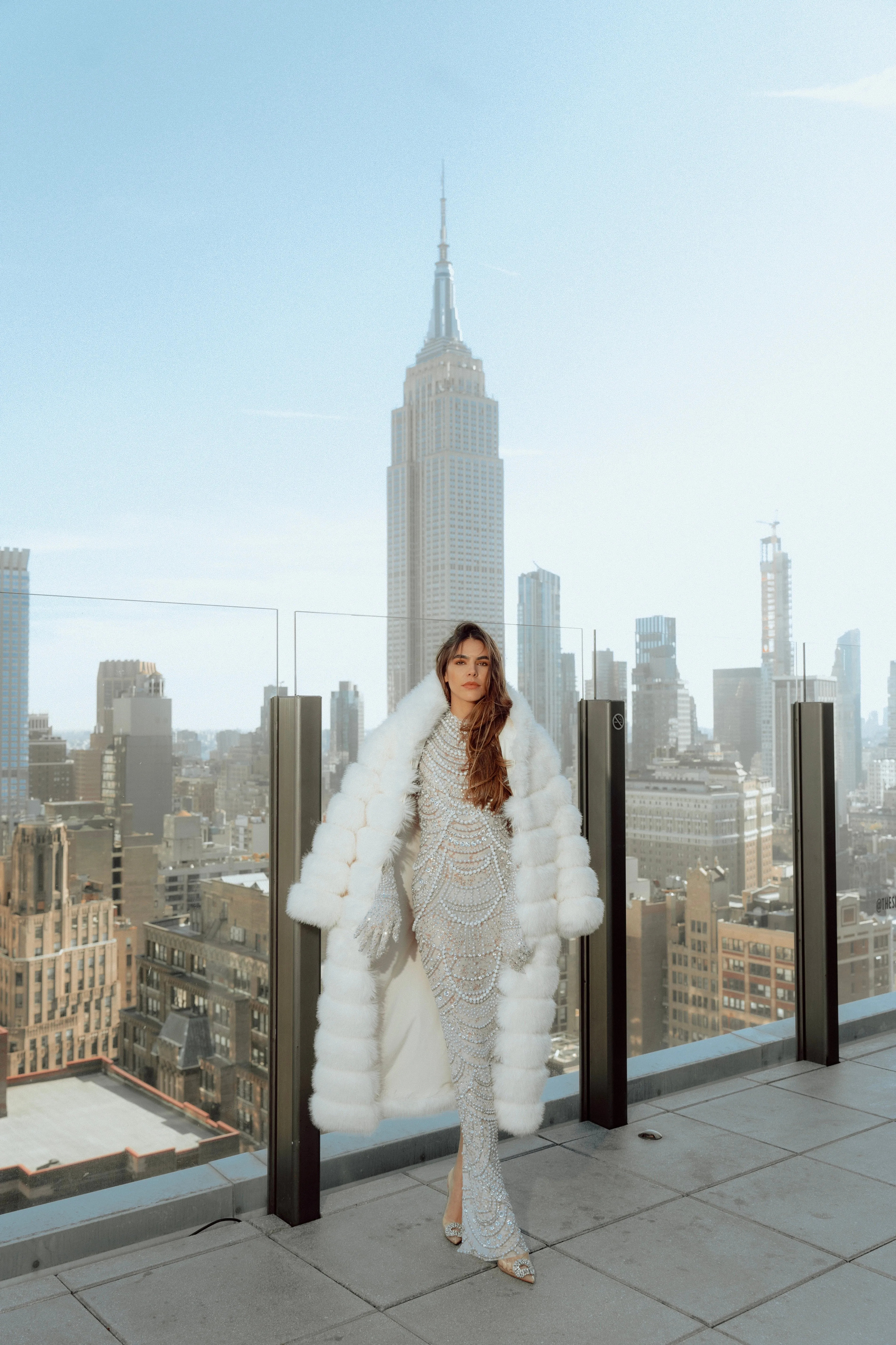 Crme de la Crme  Extra Long Hooded Faux Fur Coat