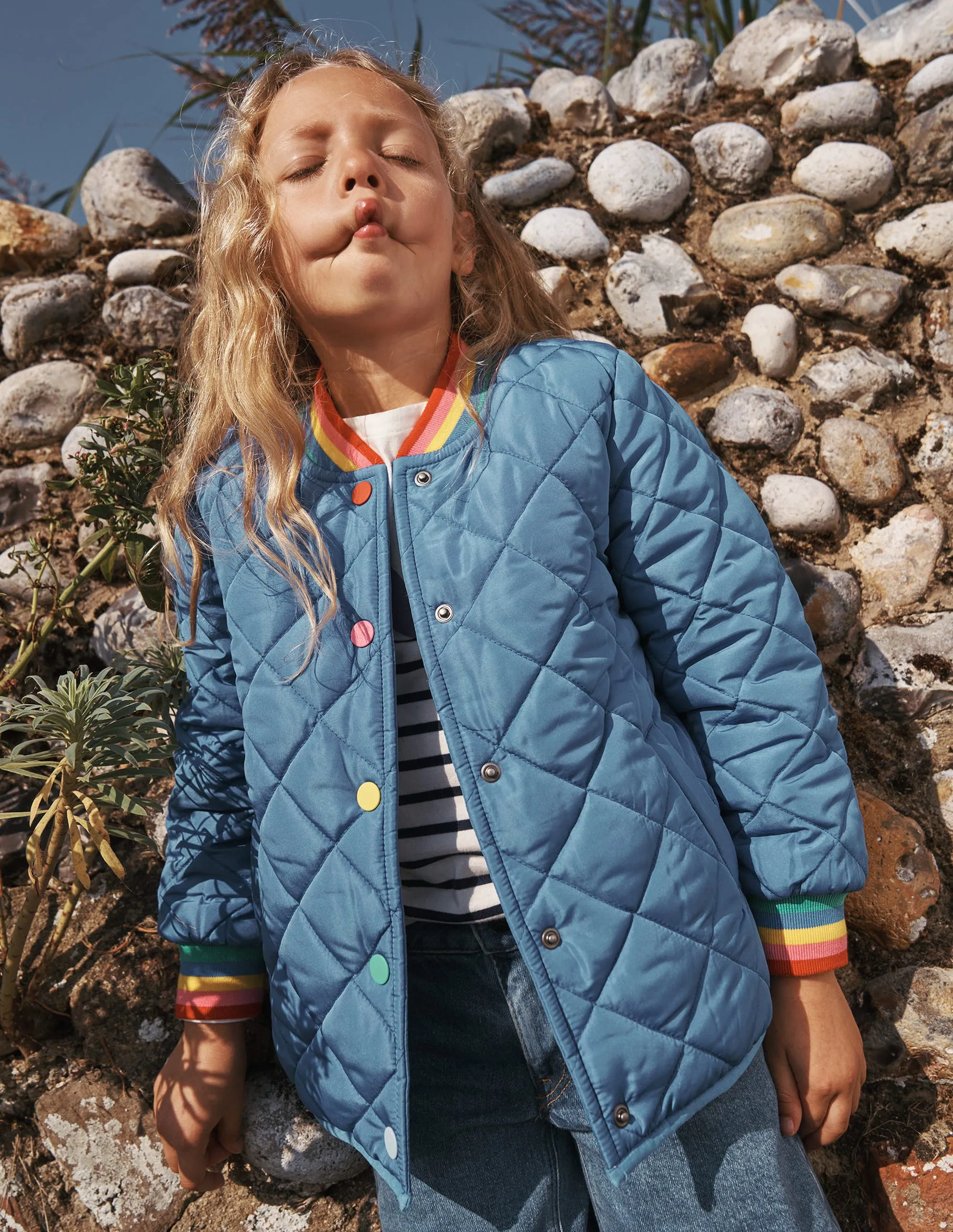Fun Borg Lined Bomber-Peacock Plume Blue Heartburst