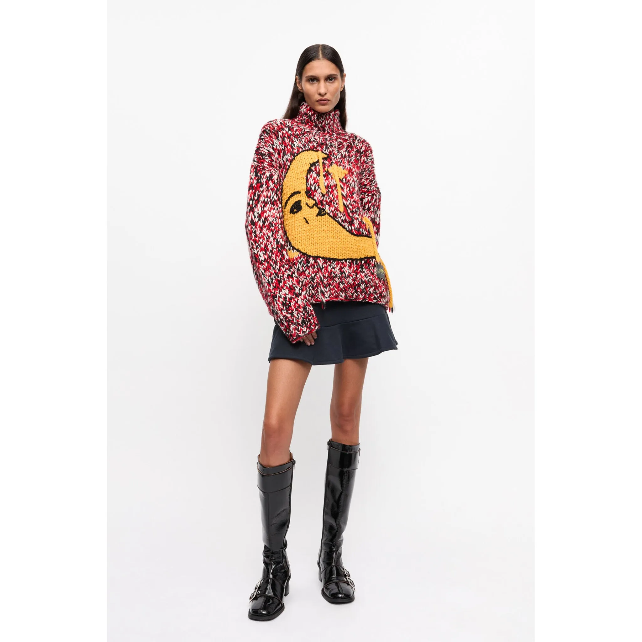GRAPHIC WOOL HANDKNIT TURTLENECK / RACINGRED