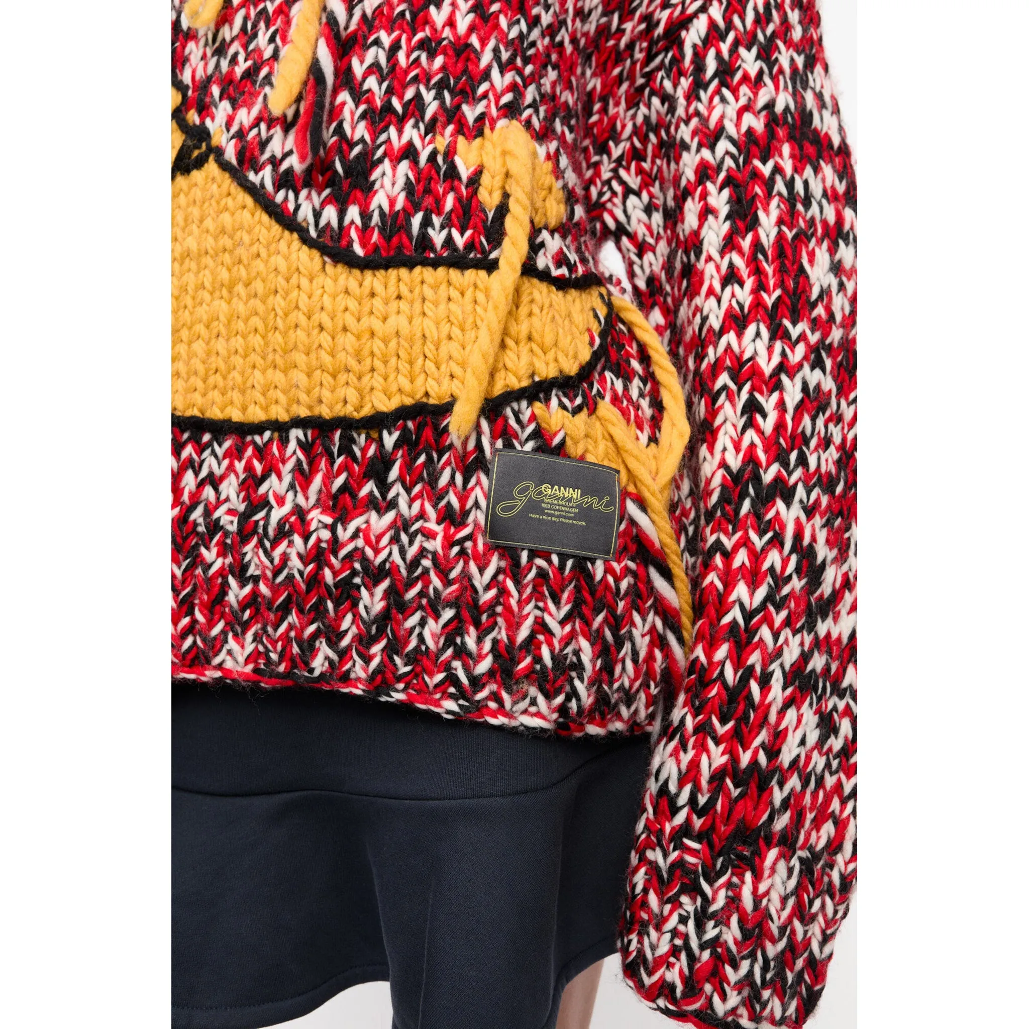 GRAPHIC WOOL HANDKNIT TURTLENECK / RACINGRED