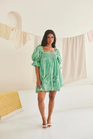 Green Striped A-line Dress