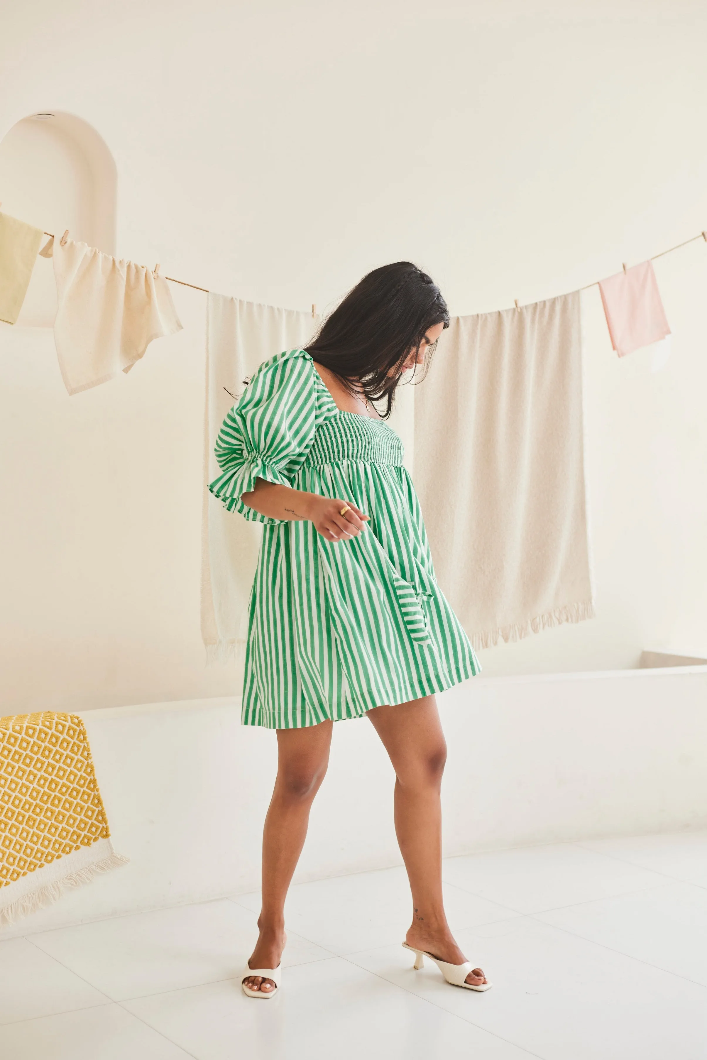 Green Striped A-line Dress