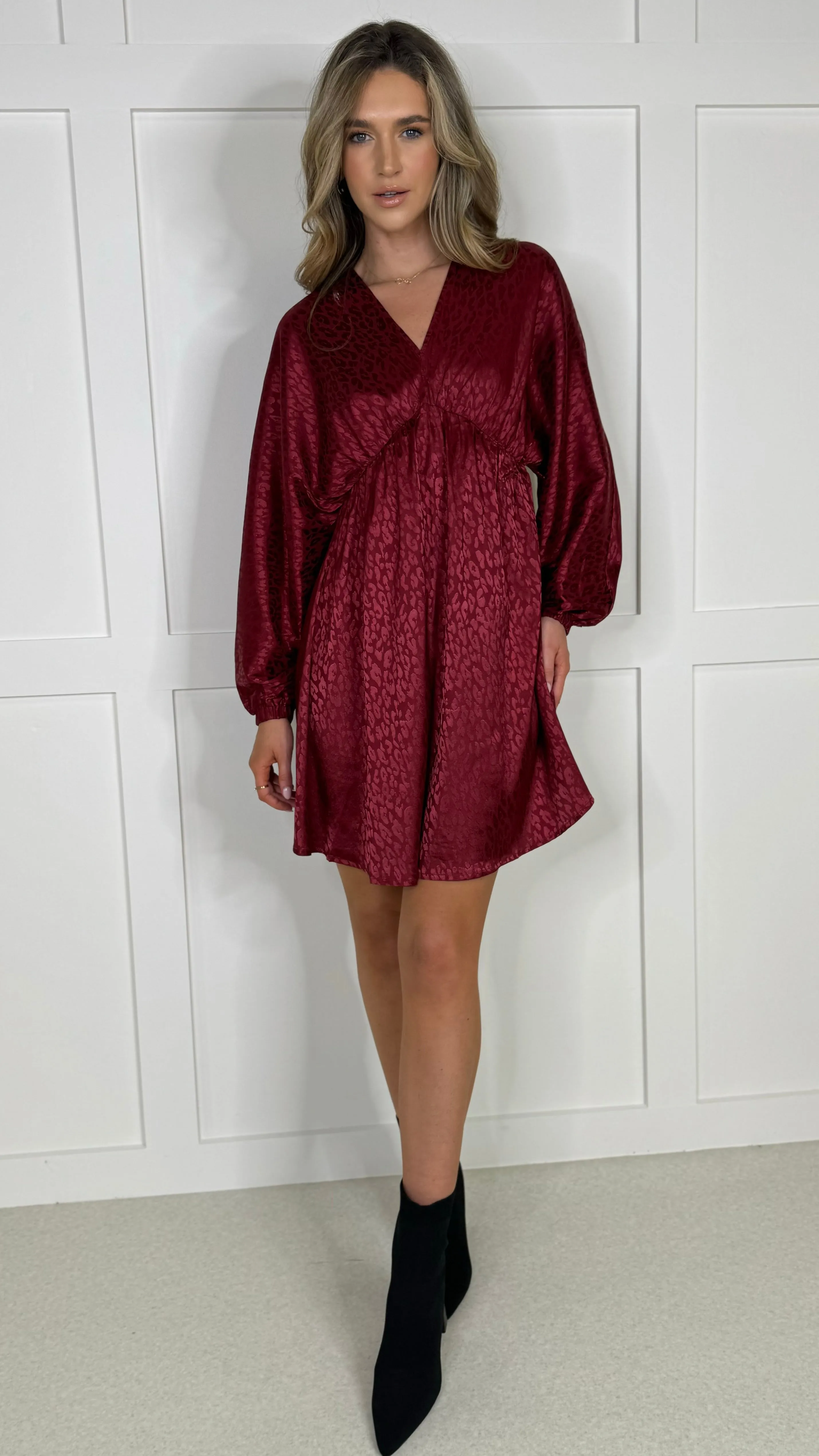 Kerena Burgundy Printed Mini Dress