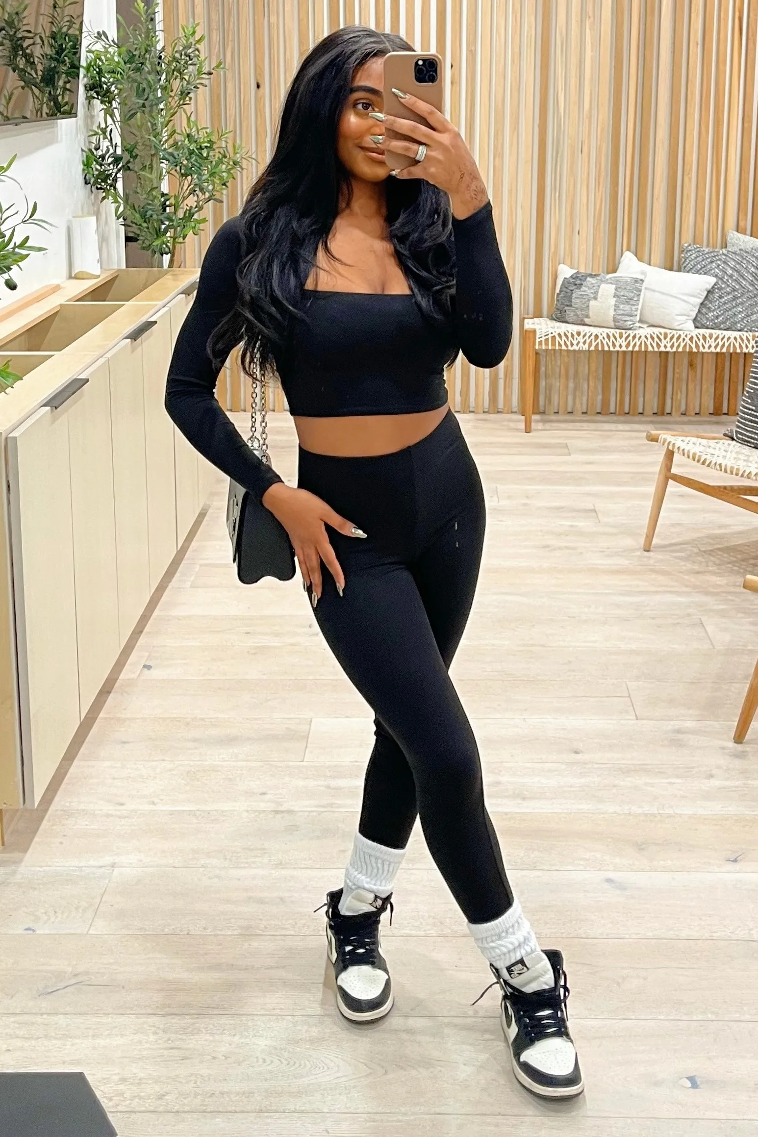 Koda Long Sleeve Crop Top Legging Set (black)