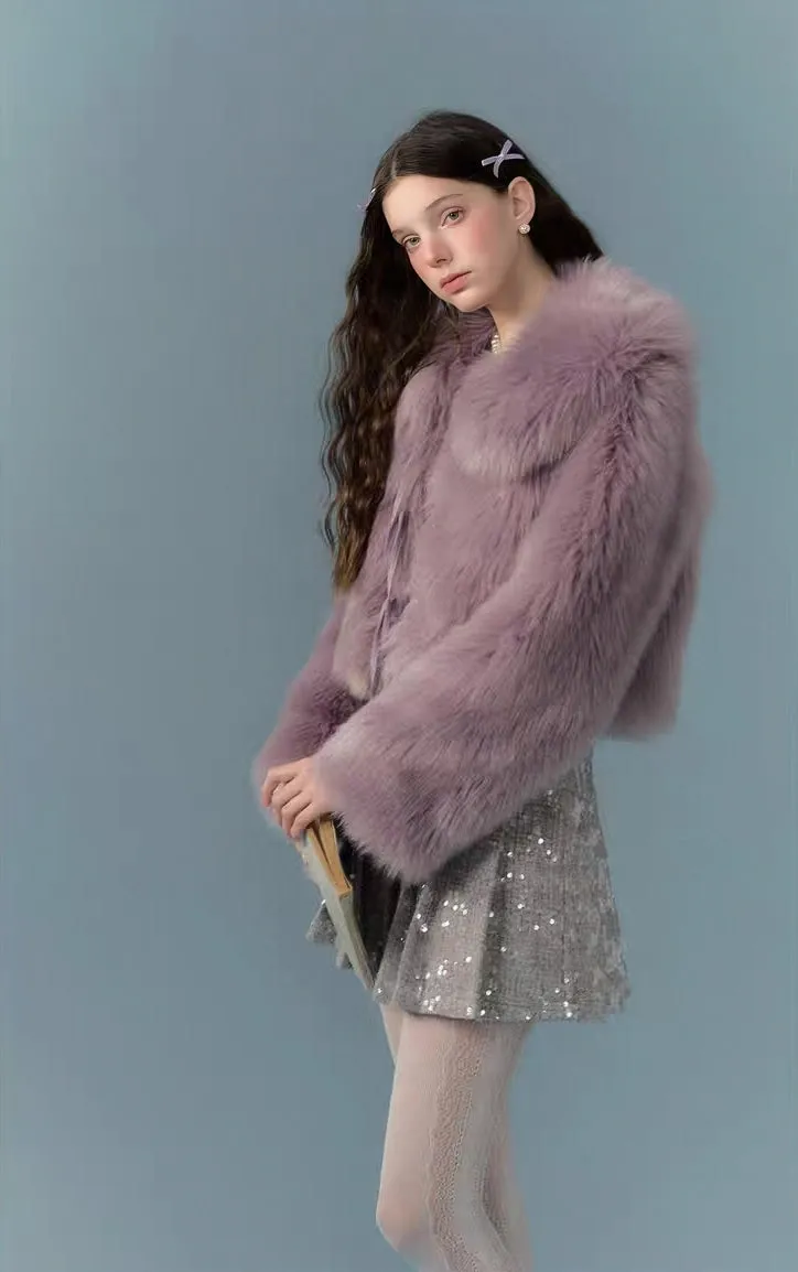Lavender Faux Fur Cropped Jacket