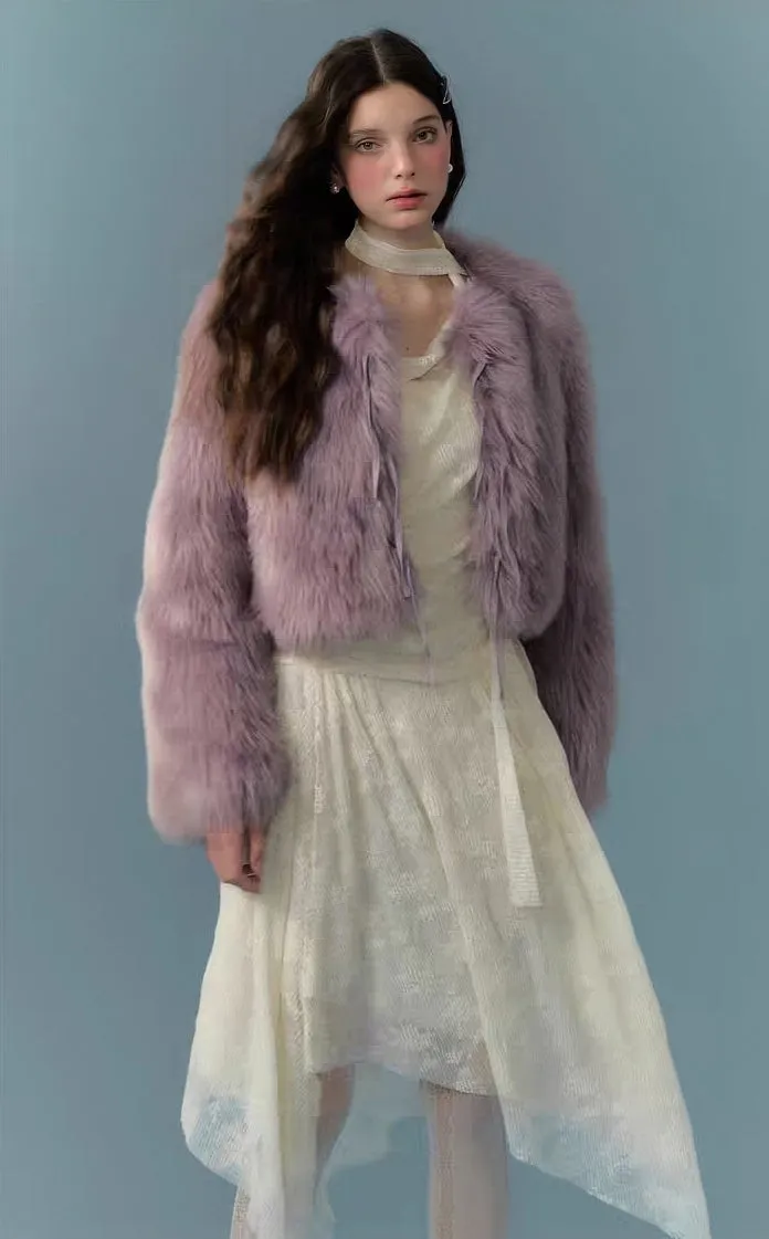Lavender Faux Fur Cropped Jacket