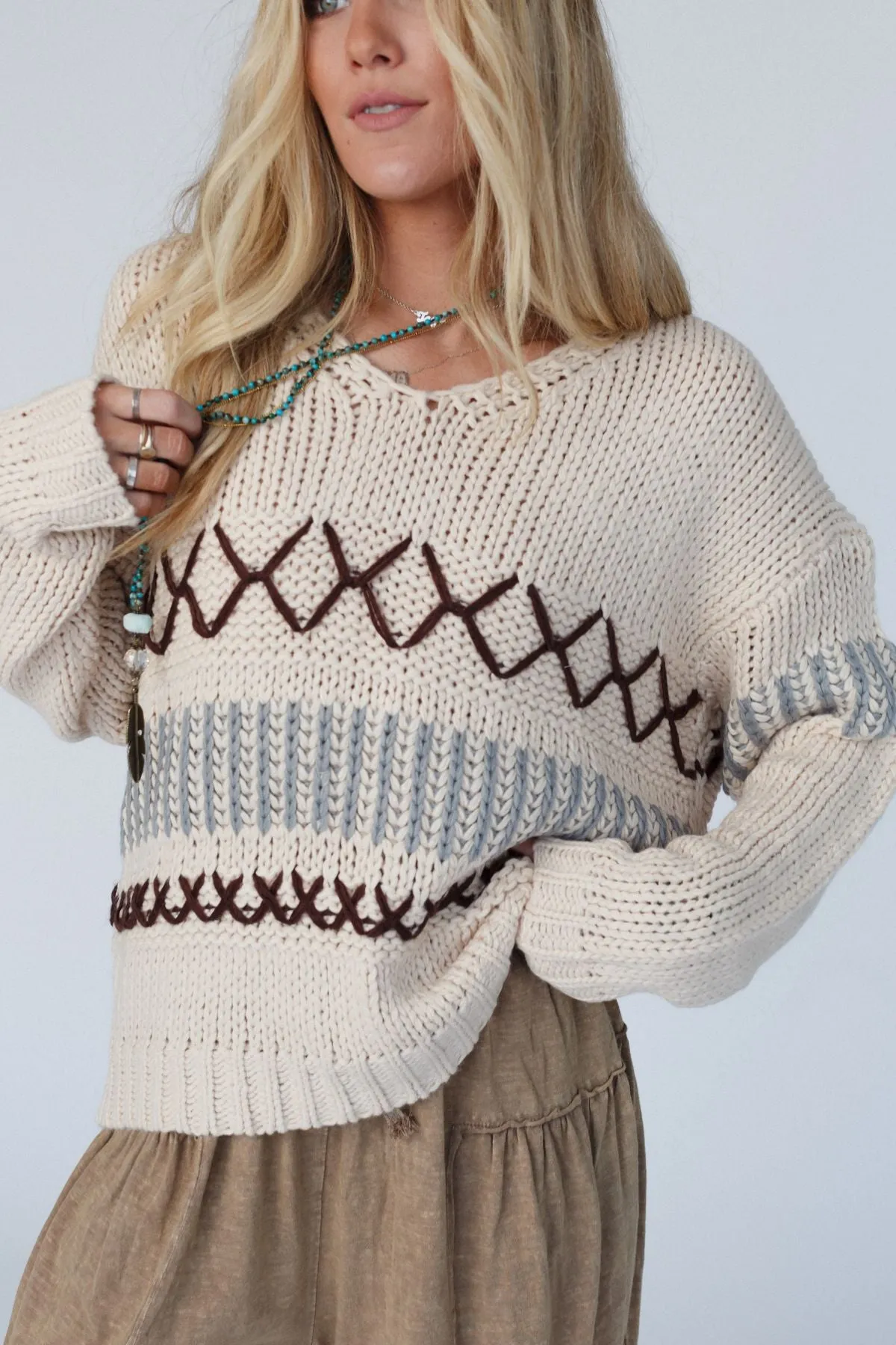 LeAnn V Neck Sweater - Oatmeal