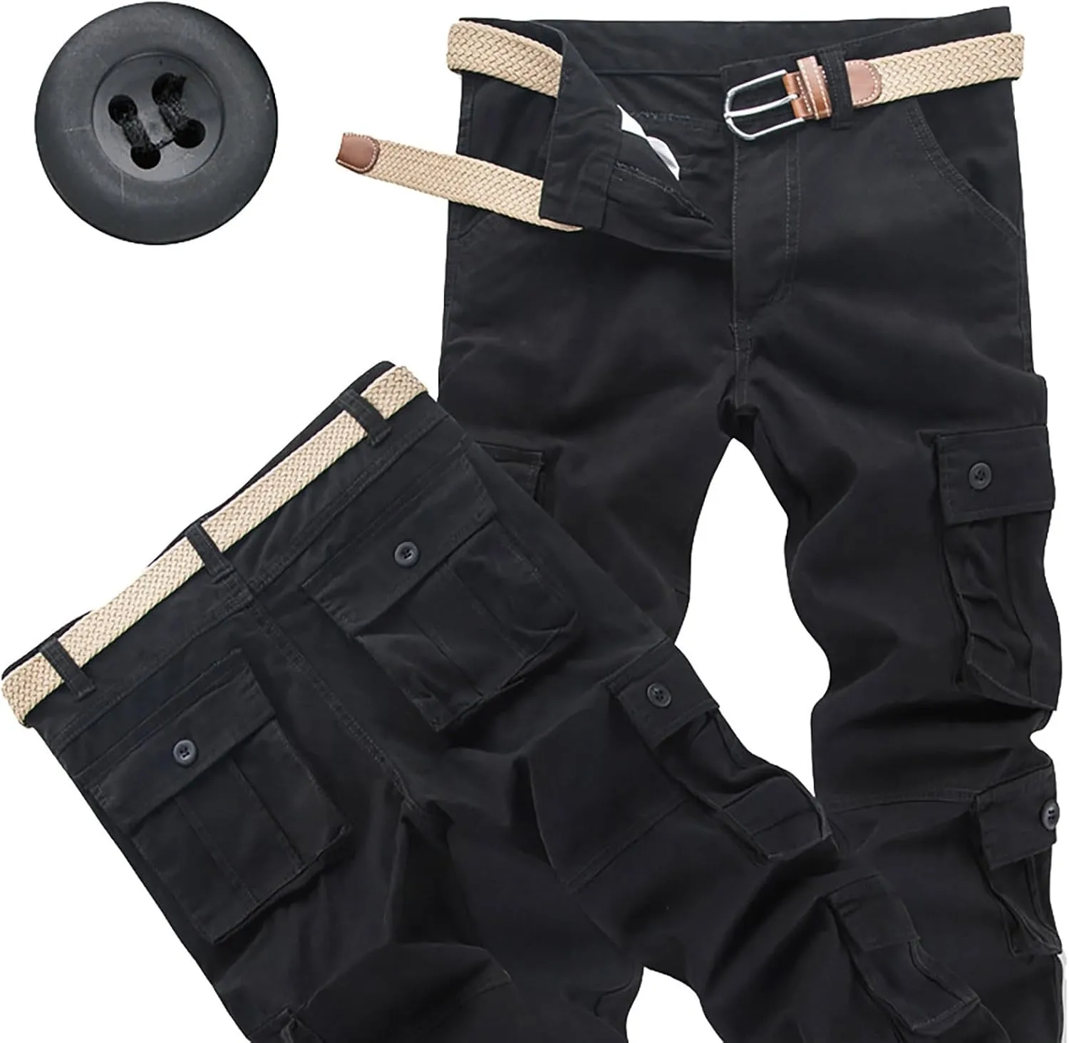 Men's Active Basic Fleece Joggers Overalls with Large Pockets Loose Soft Sweatpants Hiking Drawstring Tactical Pants