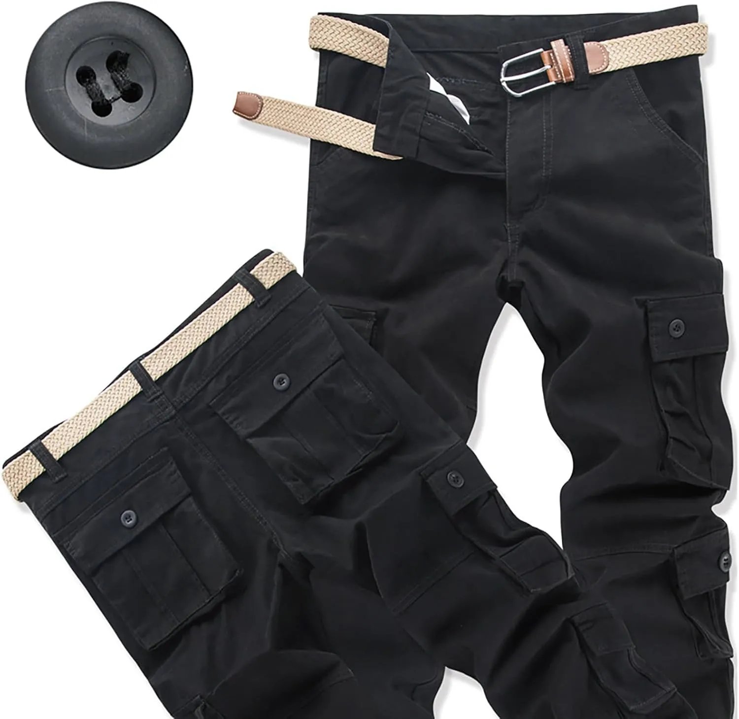 Men's Active Basic Fleece Joggers Overalls with Large Pockets Loose Soft Sweatpants Hiking Drawstring Tactical Pants