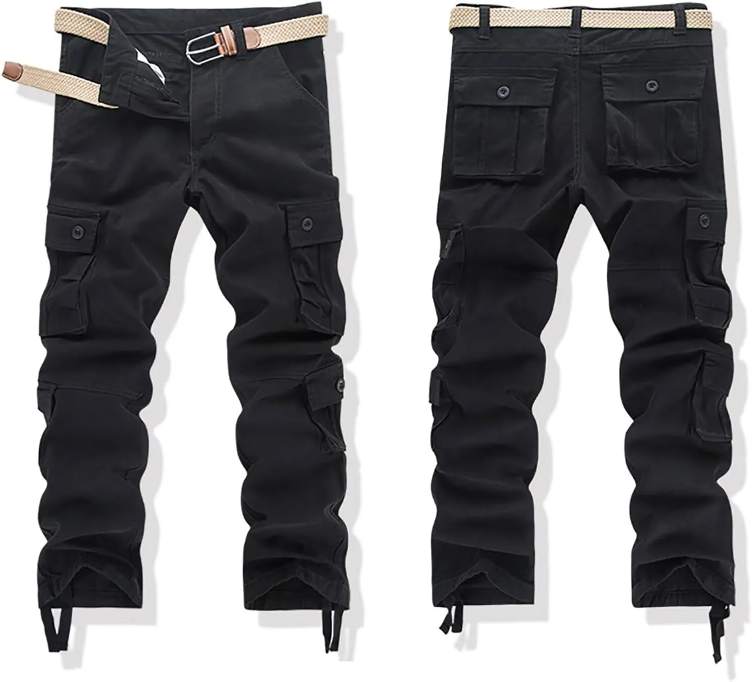 Men's Active Basic Fleece Joggers Overalls with Large Pockets Loose Soft Sweatpants Hiking Drawstring Tactical Pants