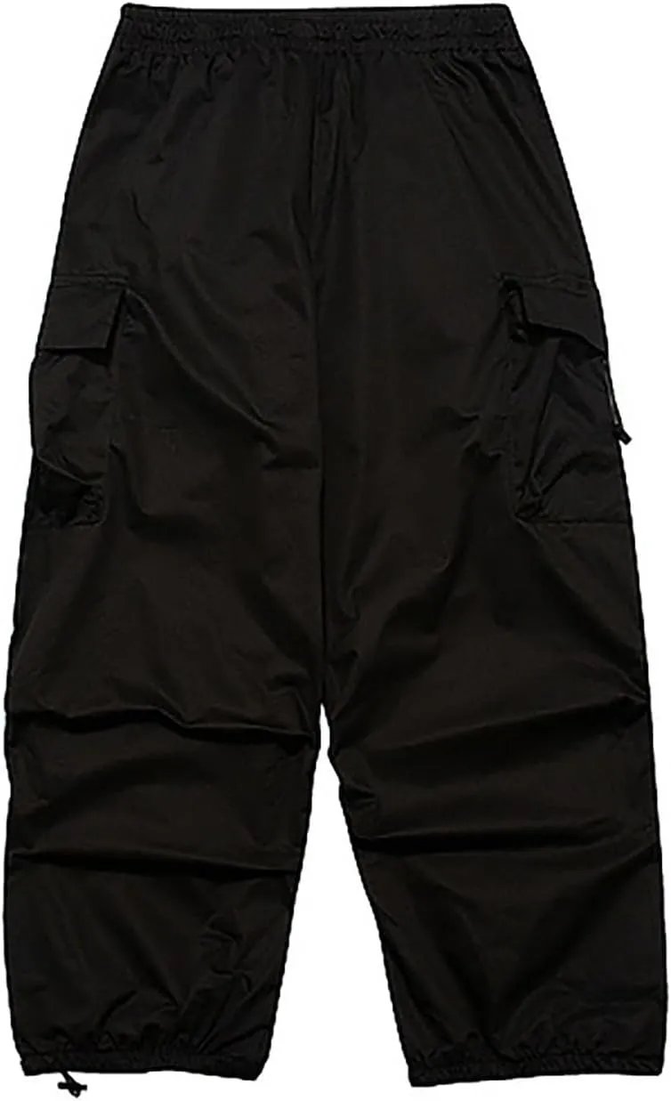 Men's Cargo Harem Pants Lighweight Drastring Elastic Waist Flap Pockets Baggy Loose Cinched Bottom Hip Hop Pants
