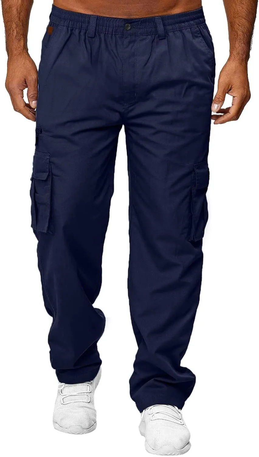 Men's Cargo Sweatpants Waist Outdoor Pants Men's Heavyweight Fleece Cargo Sweatpants Elastic Waist Drawstring Athletic