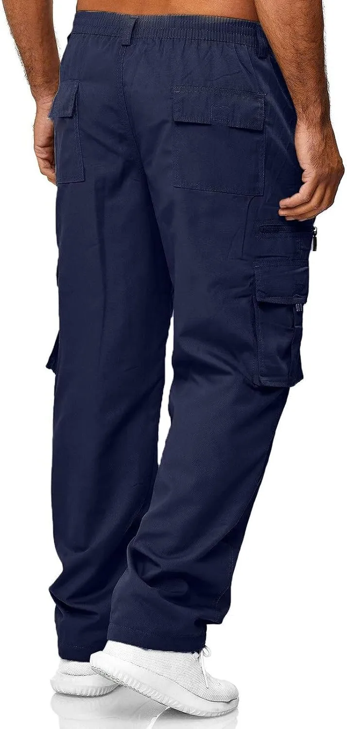 Men's Cargo Sweatpants Waist Outdoor Pants Men's Heavyweight Fleece Cargo Sweatpants Elastic Waist Drawstring Athletic