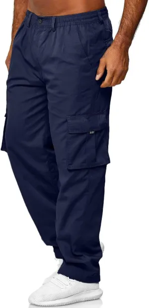 Men's Cargo Sweatpants Waist Outdoor Pants Men's Heavyweight Fleece Cargo Sweatpants Elastic Waist Drawstring Athletic