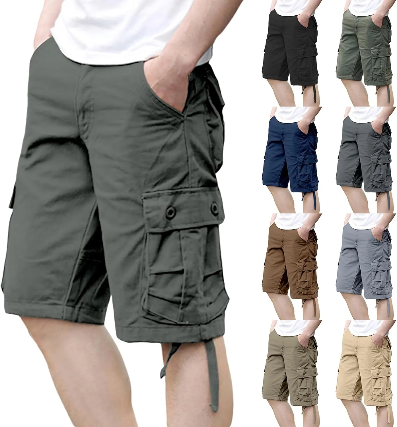 Men's Casual Cargo Shorts Lightweight Stretch Golf Pants Summer Solid Slim Fit Stylish Shorts with Multiple Pockets