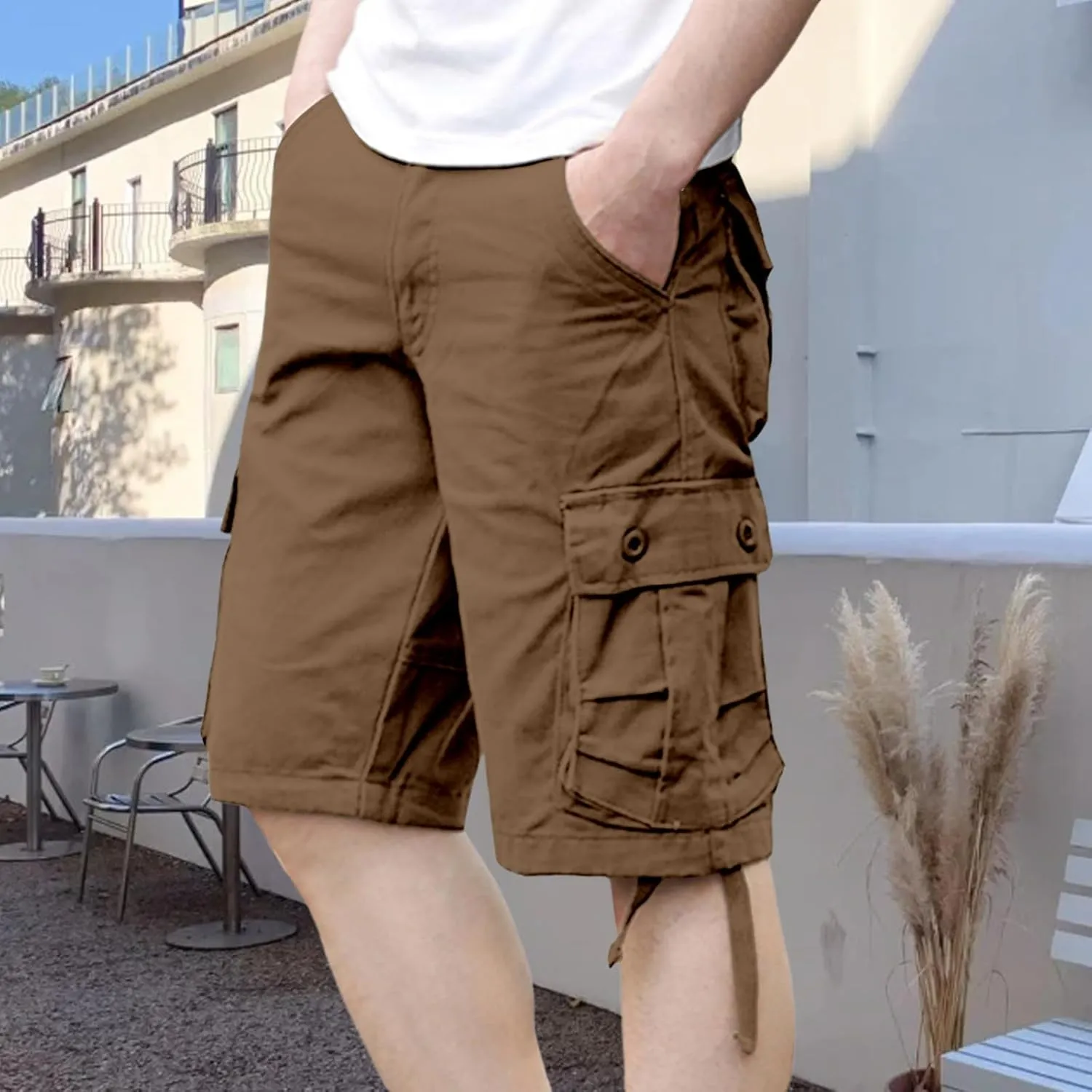Men's Casual Cargo Shorts Lightweight Stretch Golf Pants Summer Solid Slim Fit Stylish Shorts with Multiple Pockets