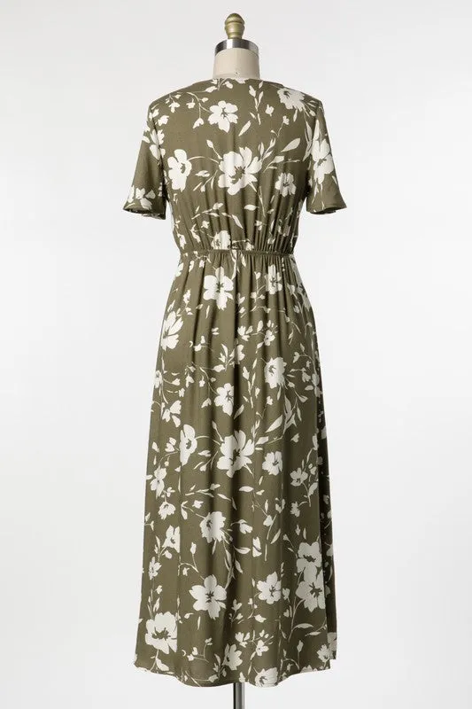 Olive Floral A-Line Dress