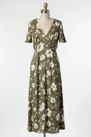 Olive Floral A-Line Dress