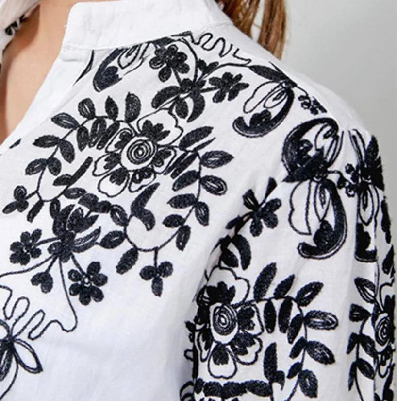 Plus Size - Embroidery Blouse Shirt Cotton Linen (US 8-20)