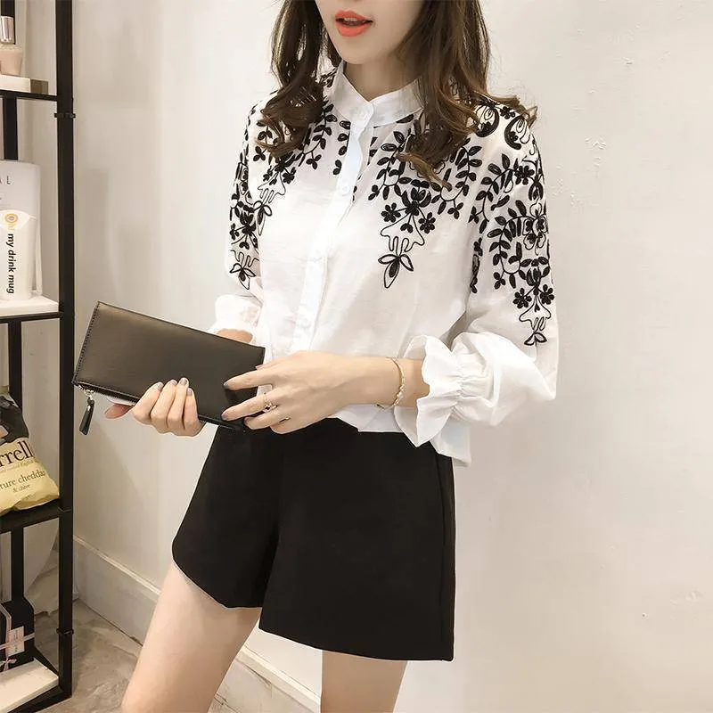 Plus Size - Embroidery Blouse Shirt Cotton Linen (US 8-20)