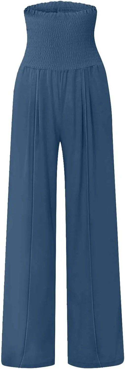 Women Cotton Linen Summer Breathable Palazzo Pants Low Waist Stretchy Slim Fit Trousers Beach