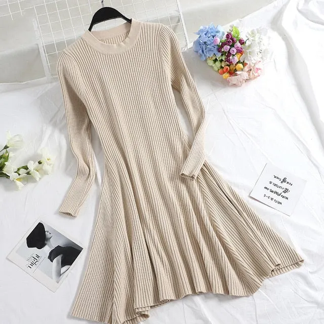 Women Long Sleeve Sweater Dress Women's Irregular Hem Casual Autumn