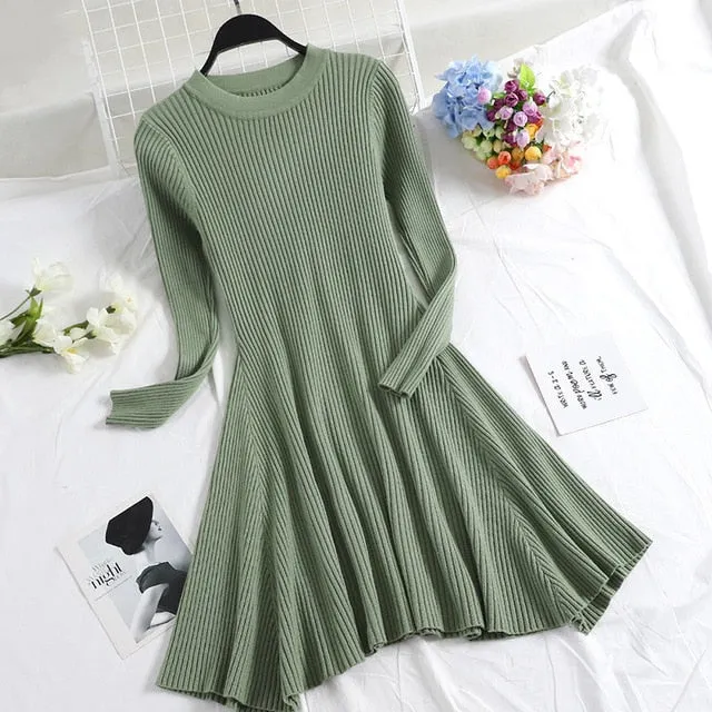 Women Long Sleeve Sweater Dress Women's Irregular Hem Casual Autumn
