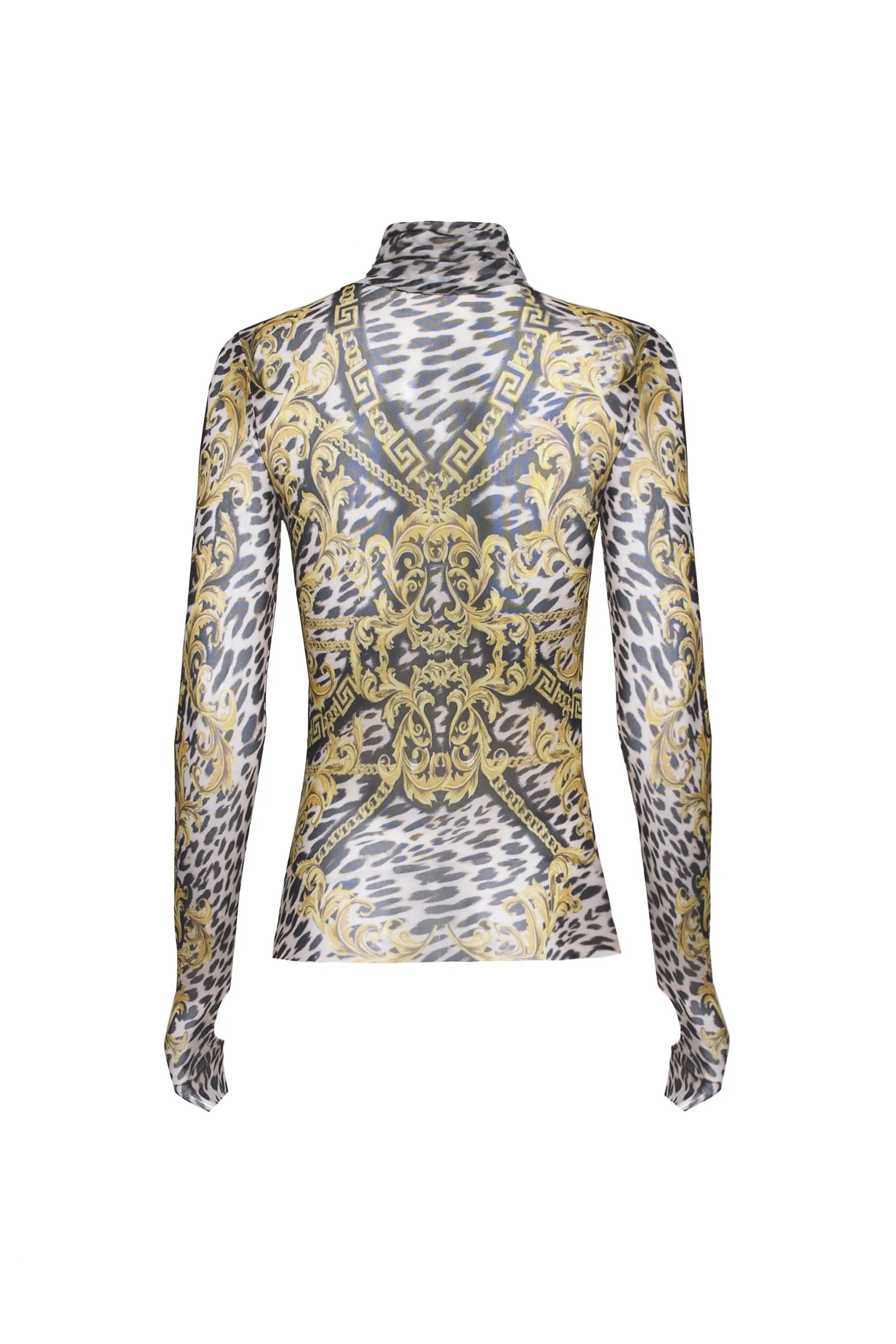 ZADIE POWER MESH TURTLENECK TOP - VINTAGE CHAIN